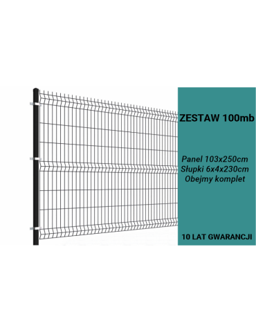Ogrodzenie panelowe 3D, komplet 100mb, 103x250cm, słup 230cm, drut fi 4, oczko 200x50mm