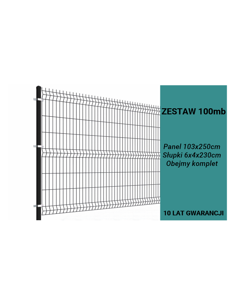 Ogrodzenie panelowe 3D, komplet 100mb, 103x250cm, słup 230cm, drut fi 4, oczko 200x50mm