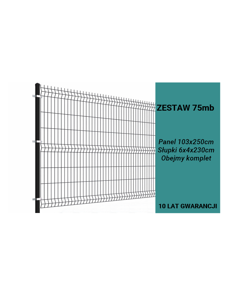 Ogrodzenie panelowe 3D, komplet 75mb, 103x250cm, słup 230cm, drut fi 4, oczko 200x50mm