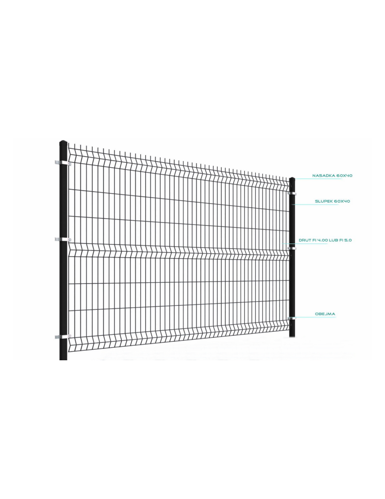 Ogrodzenie panelowe 3D, komplet 50mb, 153x250cm, słup 230cm