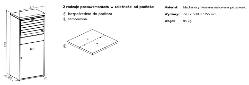 Schemat wymiarowy paczkomatu domowego Basic XL 77 cm